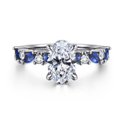 Damiana - 14K White Gold Oval Sapphire and Diamond Engagement Ring