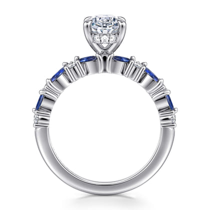 Damiana - 14K White Gold Oval Sapphire and Diamond Engagement Ring