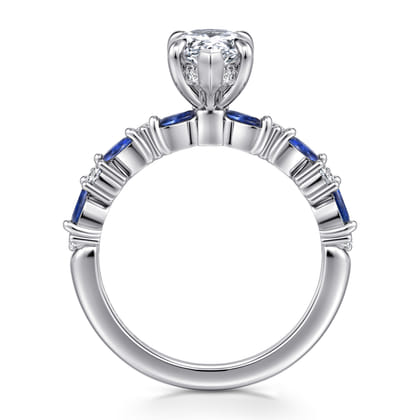 Damiana - 14K White Gold Pear Shape Sapphire and Diamond Engagement Ring