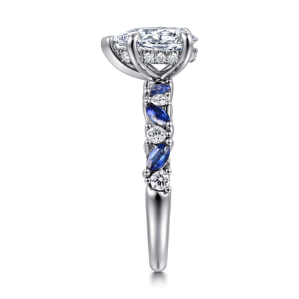 Damiana - 14K White Gold Pear Shape Sapphire and Diamond Engagement Ring