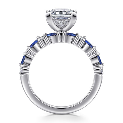 Damiana - 14K White Gold Princess Cut Sapphire and Diamond Engagement Ring