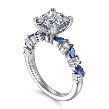 Damiana - 14K White Gold Princess Cut Sapphire and Diamond Engagement Ring