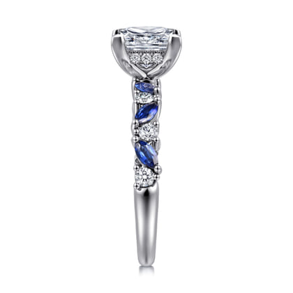 Damiana - 14K White Gold Princess Cut Sapphire and Diamond Engagement Ring