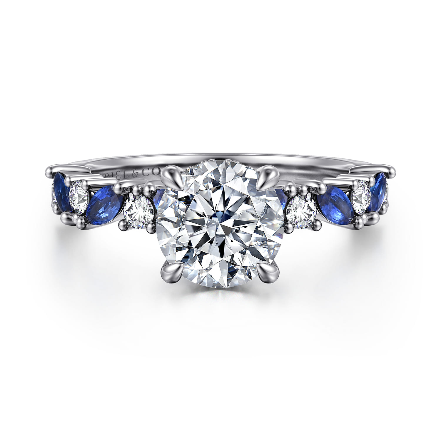 Damiana - 14K White Gold Round Sapphire and Diamond Engagement Ring