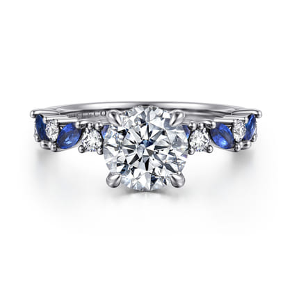 Damiana - 14K White Gold Round Sapphire and Diamond Engagement Ring