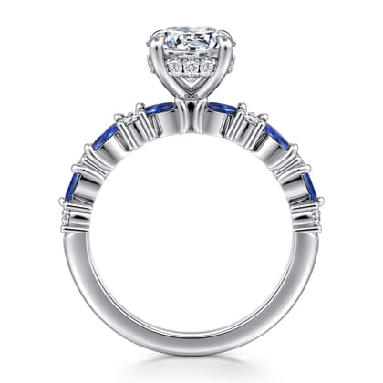 Damiana - 14K White Gold Round Sapphire and Diamond Engagement Ring