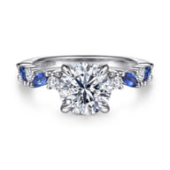 Damiana - 14K White Gold Round Sapphire and Diamond Engagement Ring