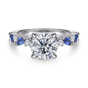 Damiana - 14K White Gold Round Sapphire and Diamond Engagement Ring