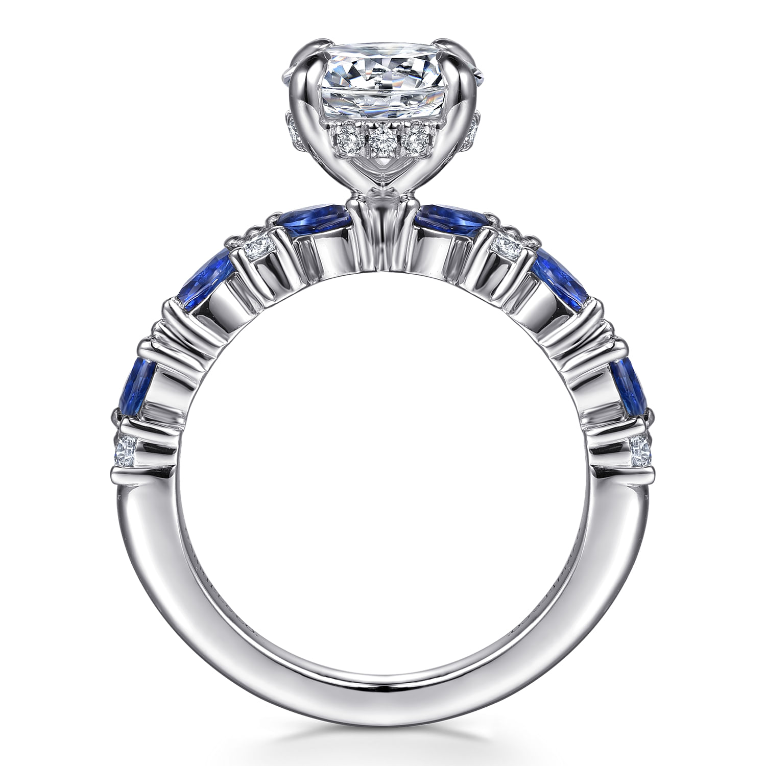 Damiana - 14K White Gold Round Sapphire and Diamond Engagement Ring
