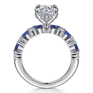 Damiana - 14K White Gold Round Sapphire and Diamond Engagement Ring