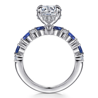 Damiana - 14K White Gold Round Sapphire and Diamond Engagement Ring