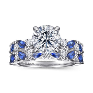 Damiana - 14K White Gold Round Sapphire and Diamond Engagement Ring