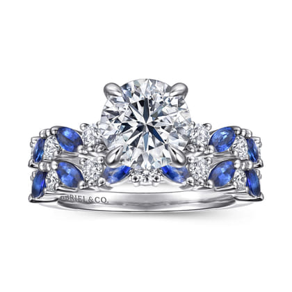 Damiana - 14K White Gold Round Sapphire and Diamond Engagement Ring