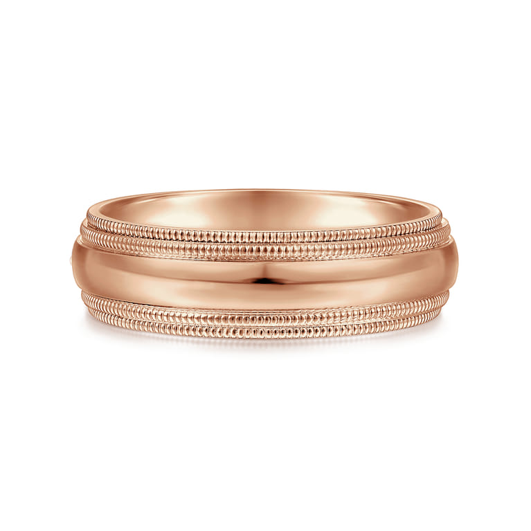 Damien - 14K Rose Gold High Polish Men's Wedding Band with Milgrain Edge - Shot 1