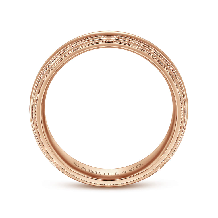 Damien - 14K Rose Gold High Polish Men's Wedding Band with Milgrain Edge - Shot 2