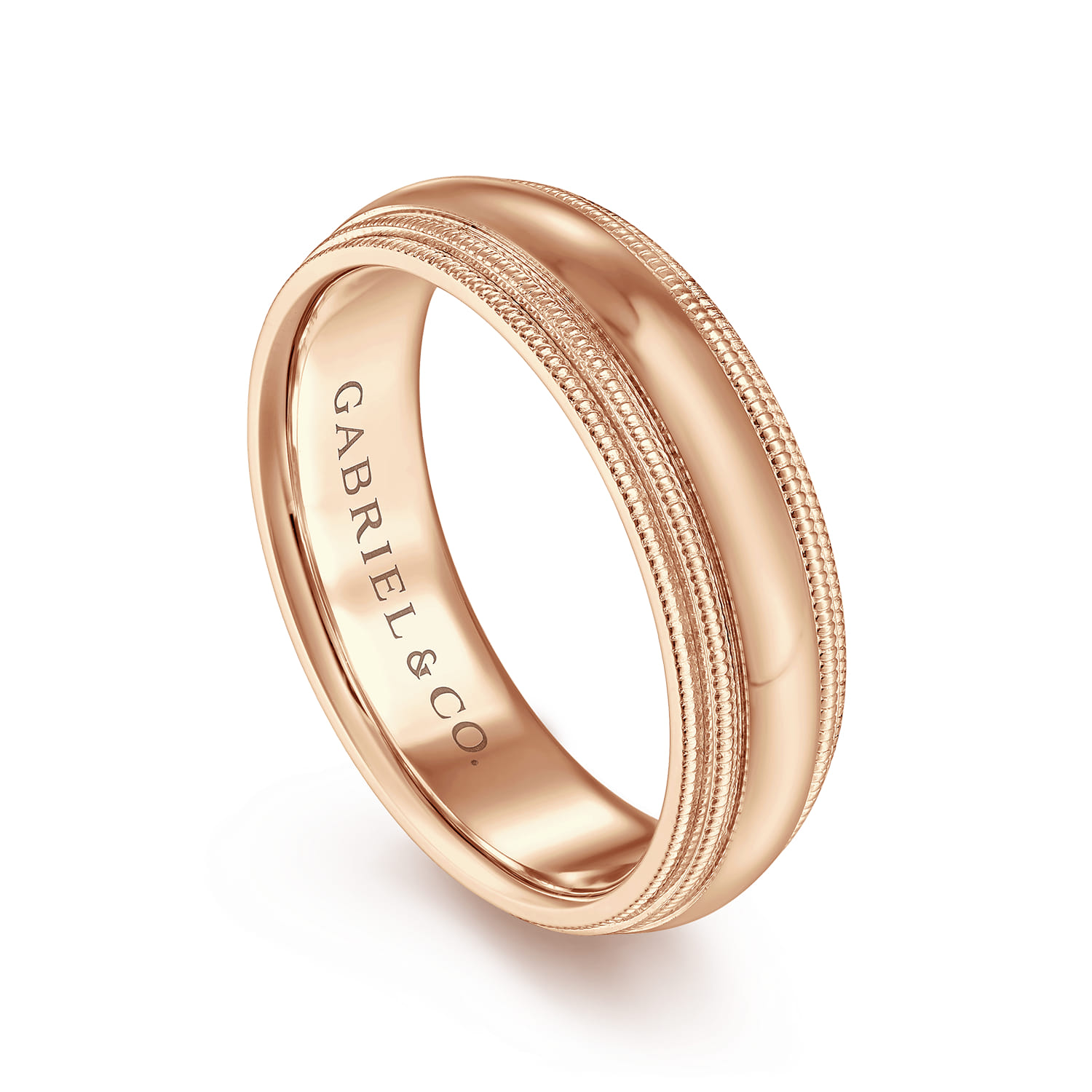 Damien - 14K Rose Gold High Polish Men's Wedding Band with Milgrain Edge - Shot 3