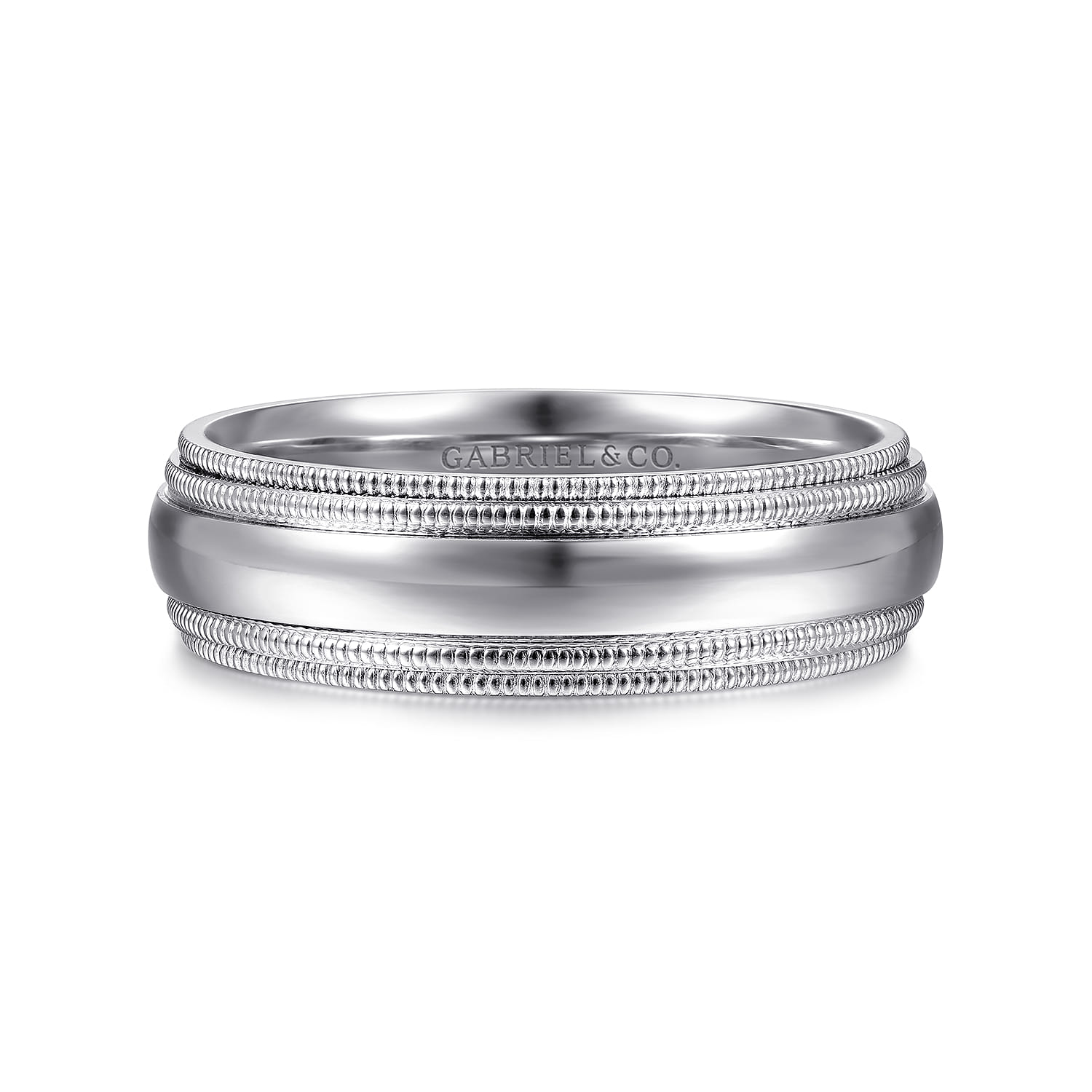 Damien - 14K White Gold High Polish Men's Wedding Band with Milgrain Edge - Shot 1