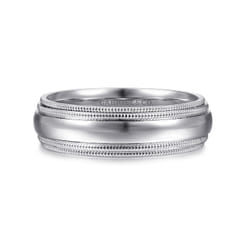 Damien - 14K White Gold High Polish Men's Wedding Band with Milgrain Edge