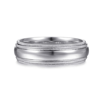 Damien - 14K White Gold High Polish Men's Wedding Band with Milgrain Edge