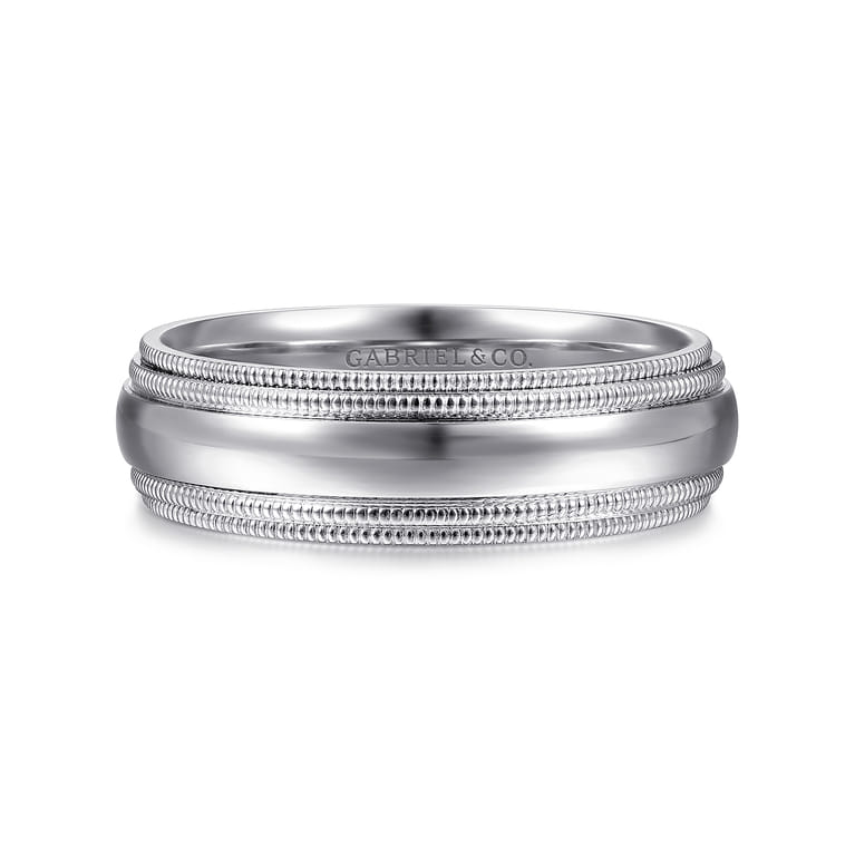 Damien - 14K White Gold High Polish Men's Wedding Band with Milgrain Edge - Shot 1