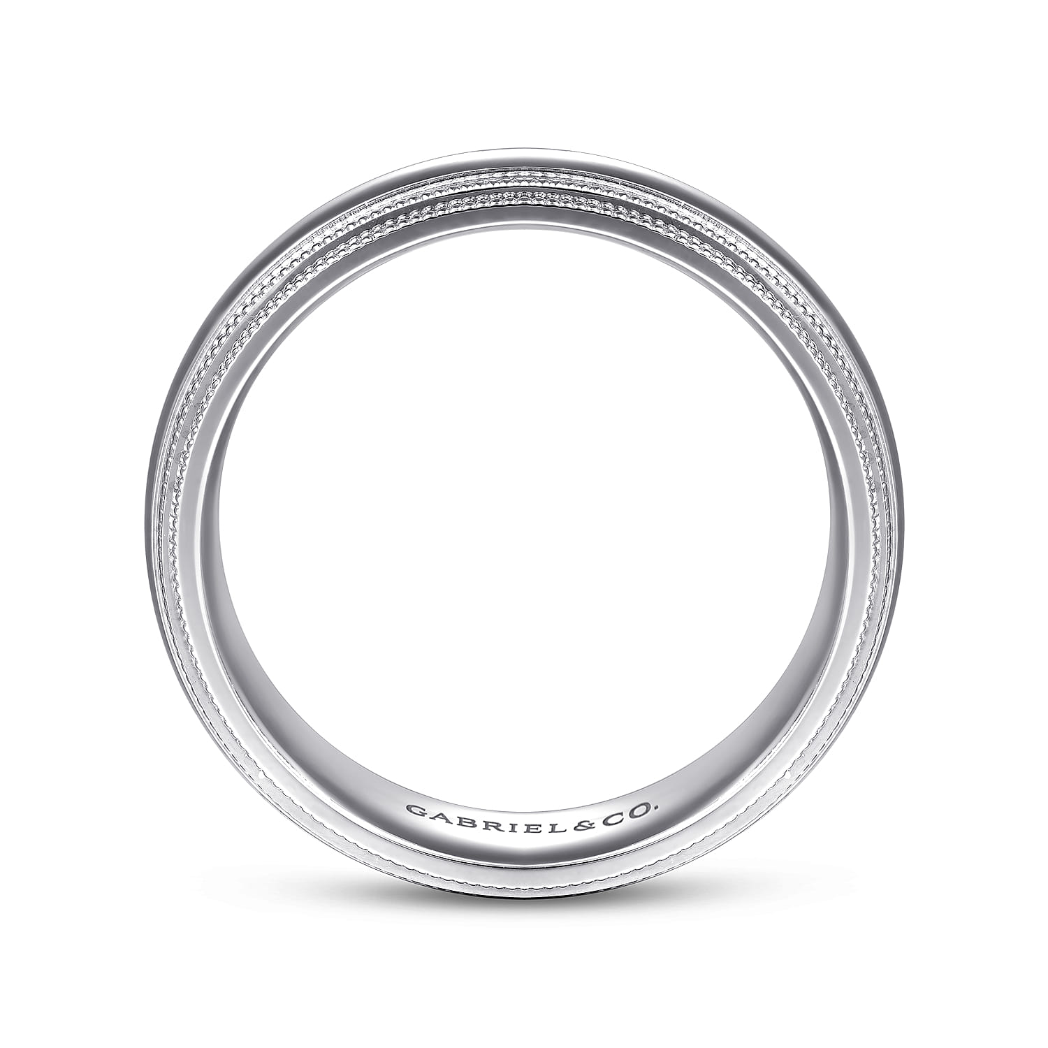 Damien - 14K White Gold High Polish Men's Wedding Band with Milgrain Edge - Shot 2