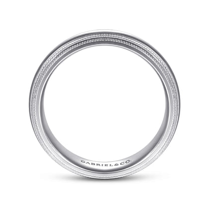 Damien - 14K White Gold High Polish Men's Wedding Band with Milgrain Edge