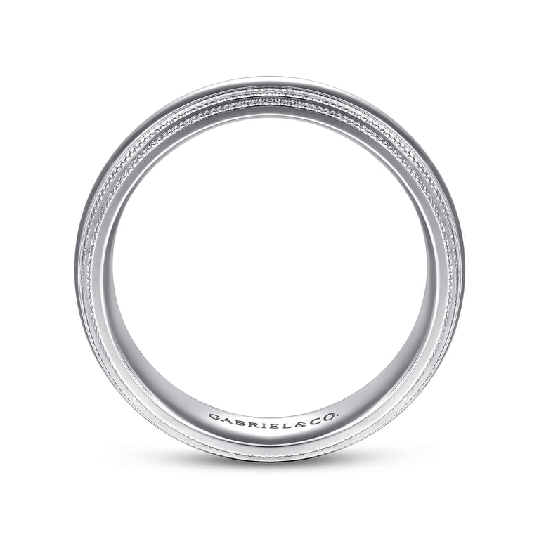 Damien - 14K White Gold High Polish Men's Wedding Band with Milgrain Edge - Shot 2