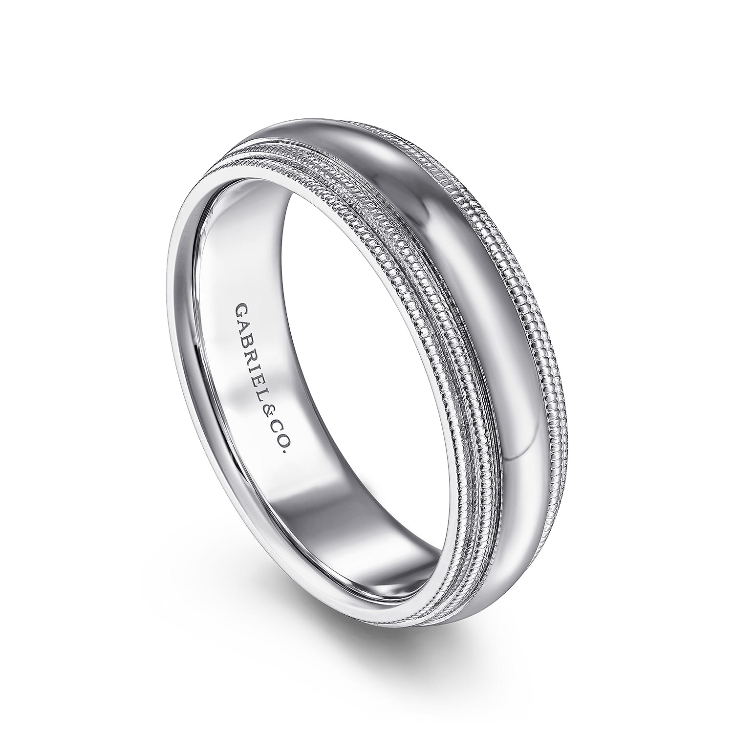 Damien - 14K White Gold High Polish Men's Wedding Band with Milgrain Edge - Shot 3
