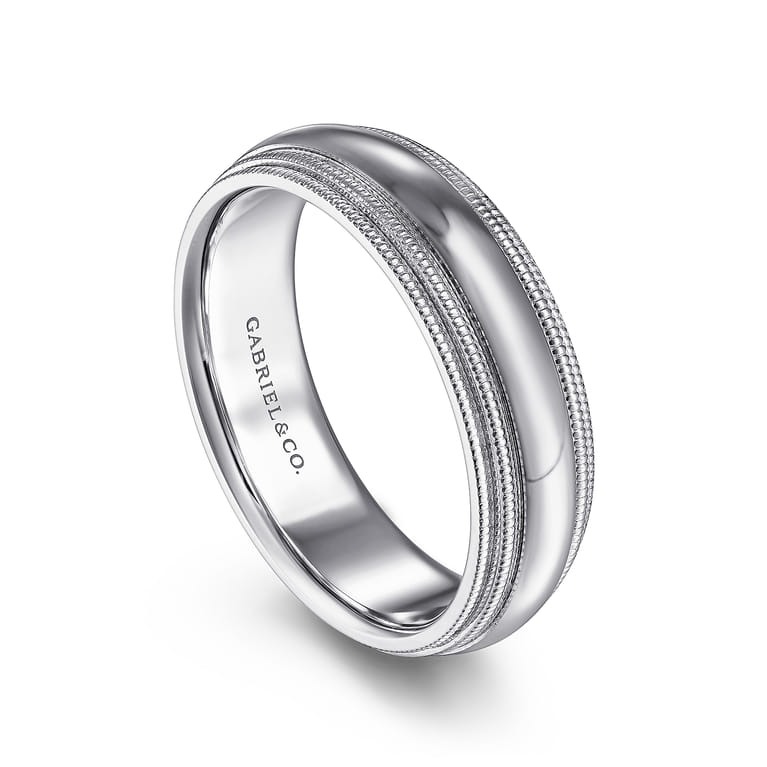Damien - 14K White Gold High Polish Men's Wedding Band with Milgrain Edge - Shot 3