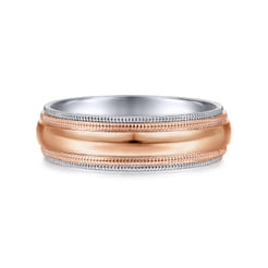 Damien - 14K White-Rose Gold High Polish Men's Wedding Band with Milgrain Edge