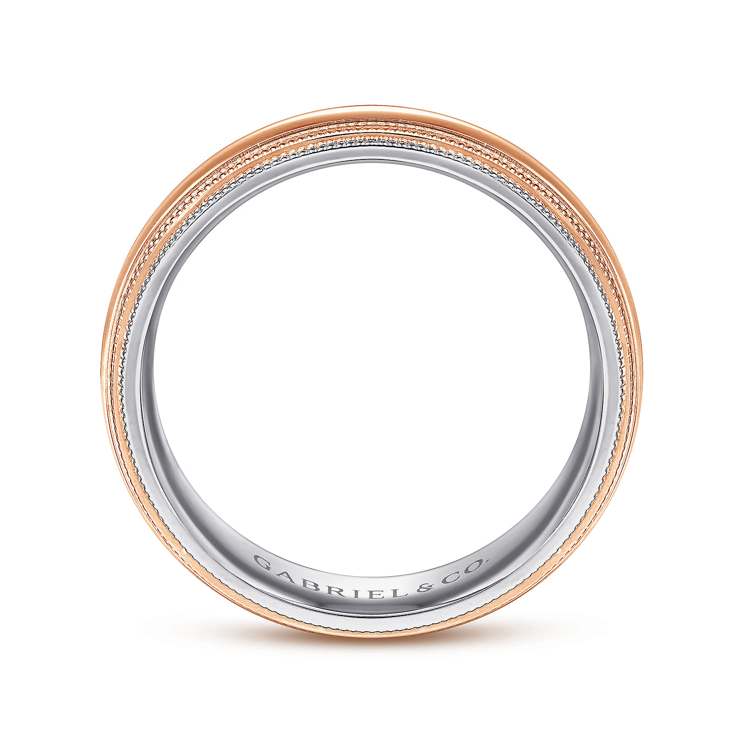 Damien - 14K White-Rose Gold High Polish Men's Wedding Band with Milgrain Edge - Shot 2