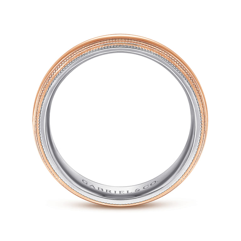 Damien - 14K White-Rose Gold High Polish Men's Wedding Band with Milgrain Edge - Shot 2