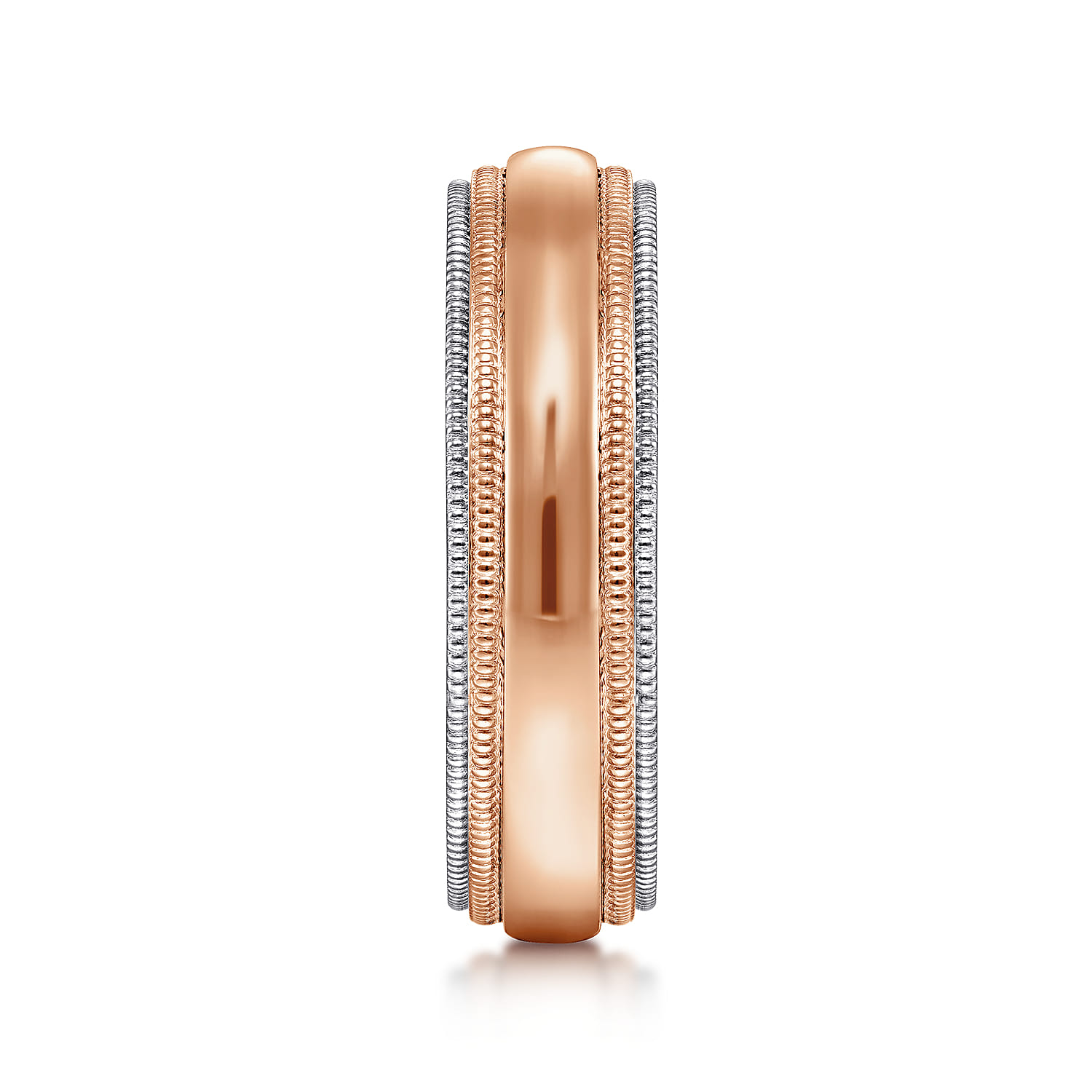 Damien - 14K White-Rose Gold High Polish Men's Wedding Band with Milgrain Edge - Shot 4