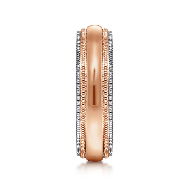 Damien - 14K White-Rose Gold High Polish Men's Wedding Band with Milgrain Edge - Shot 4