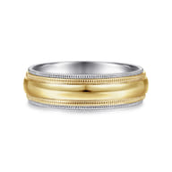 Damien - 14K White-Yellow Gold High Polish Men's Wedding Band with Milgrain Edge