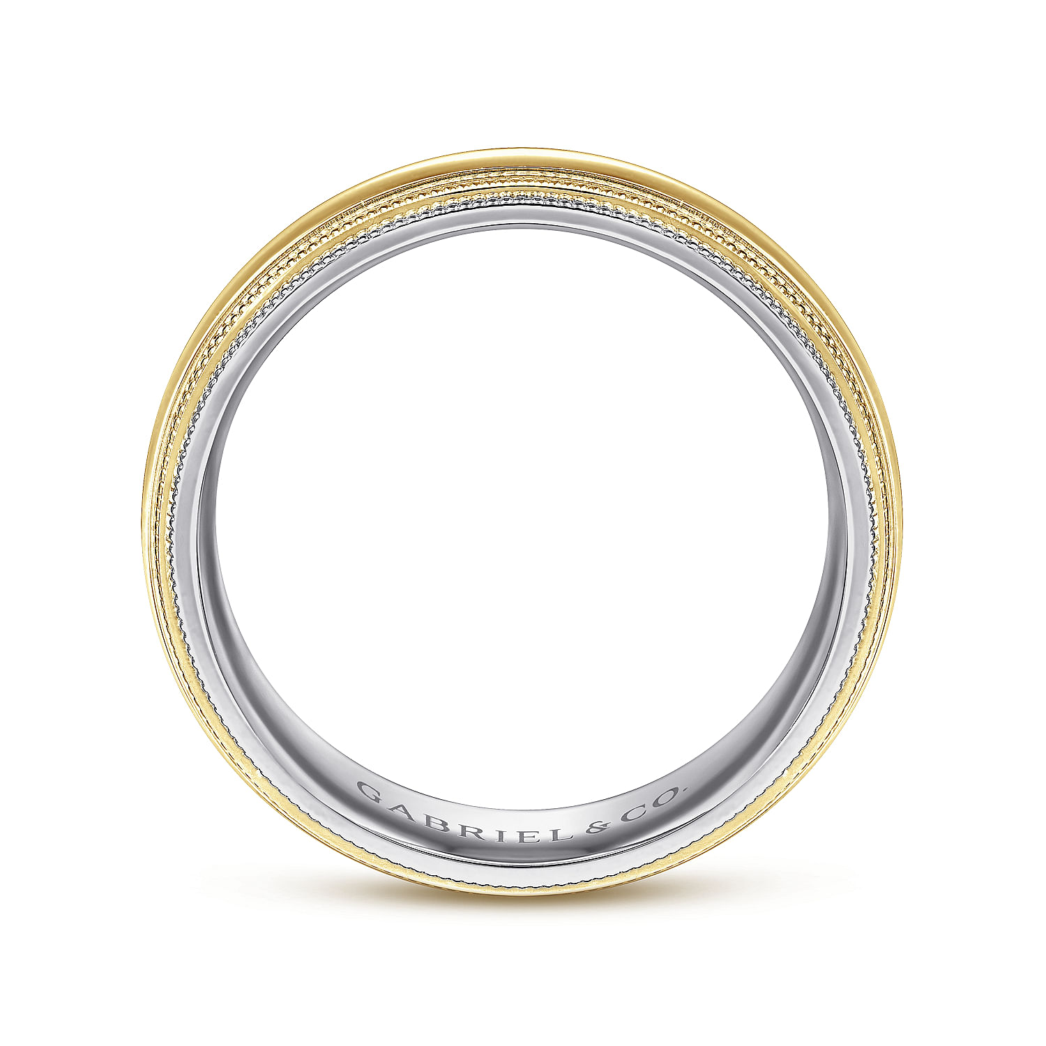 Damien - 14K White-Yellow Gold High Polish Men's Wedding Band with Milgrain Edge