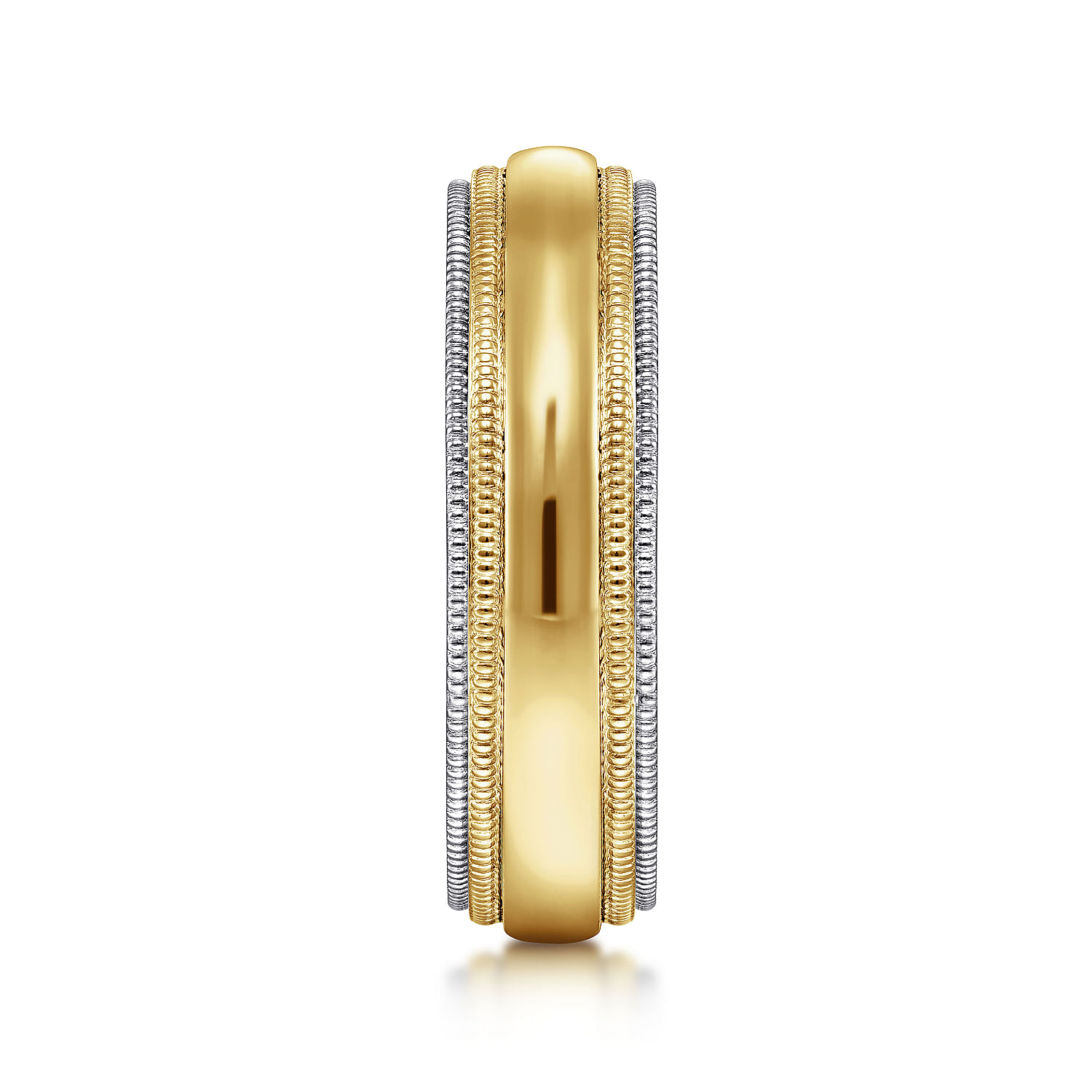 Damien - 14K White-Yellow Gold High Polish Men's Wedding Band with Milgrain Edge
