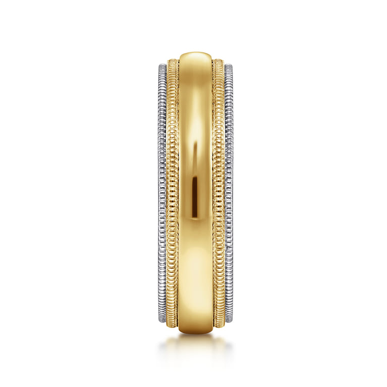 Damien - 14K White-Yellow Gold High Polish Men's Wedding Band with Milgrain Edge - Shot 4