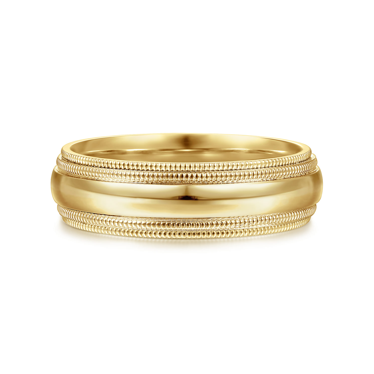 Damien - 14K Yellow Gold High Polish Men's Wedding Band with Milgrain Edge