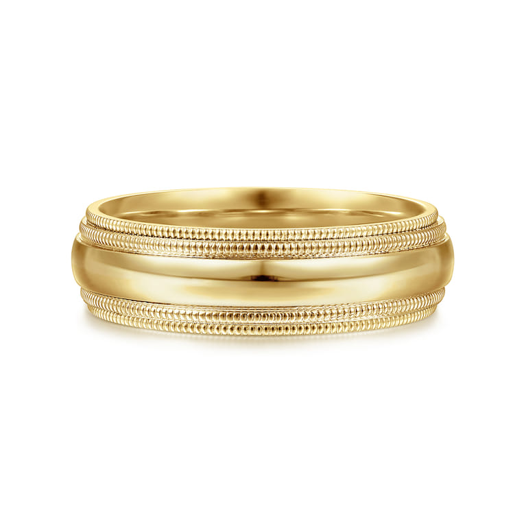 Damien - 14K Yellow Gold High Polish Men's Wedding Band with Milgrain Edge - Shot 1