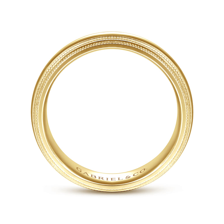 Damien - 14K Yellow Gold High Polish Men's Wedding Band with Milgrain Edge - Shot 2
