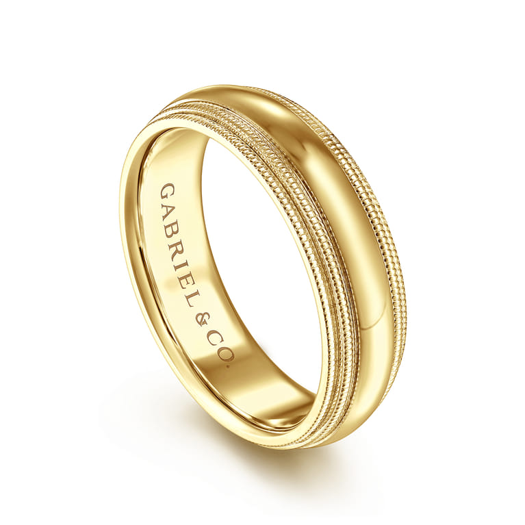 Damien - 14K Yellow Gold High Polish Men's Wedding Band with Milgrain Edge - Shot 3