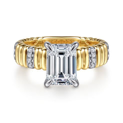 14K White-Yellow Gold Emerald Cut Diamond Engagement Ring