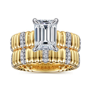 Danette - 14K White-Yellow Gold Emerald Cut Diamond Engagement Ring