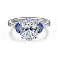 Dani - 14K White Gold Round Diamond and Sapphire Engagement Ring