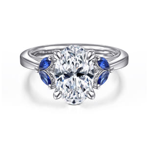 Dani - 14K White Gold Round Diamond and Sapphire Engagement Ring
