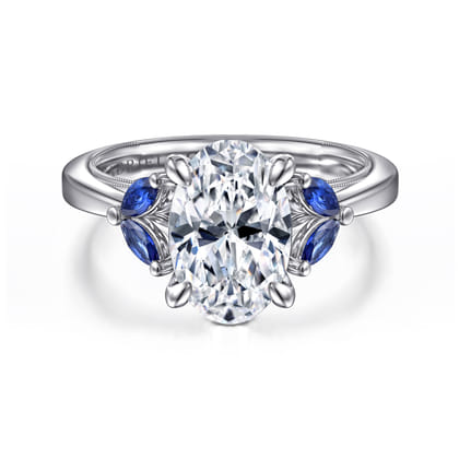 Dani - 14K White Gold Round Diamond and Sapphire Engagement Ring