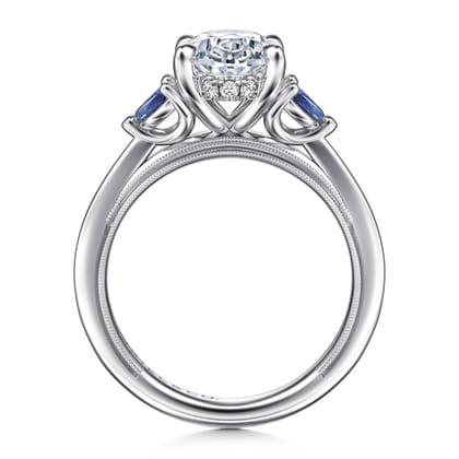 Dani - 14K White Gold Round Diamond and Sapphire Engagement Ring