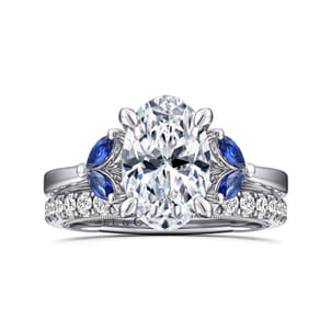 Dani - 14K White Gold Round Diamond and Sapphire Engagement Ring
