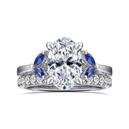 Dani - 14K White Gold Round Diamond and Sapphire Engagement Ring